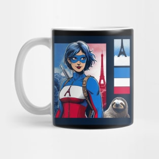 Francais: Female 90's Comic Book Hero with Sloth 2 Mug